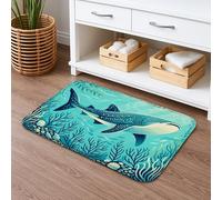 Whale Shark Quick Dry Bath Mat, Coral Reef Pattern Absorbent Non Slip Shower Mat, Summer Flannel Washable Bath Rugs for Bathroom Toilet 16x24 Inch