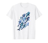 Whale Shark School Rising Watercolor Value Graphic T-Shirt, Men, White, M