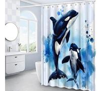 Whale Shower Curtain Abstract Killer Whale Marine Animal Graffiti Dream Blue Splash Ink Children's Fun Art Smudge Home Decoration Polyester Fiber Bathroom Curtain Contains 12 Hooks