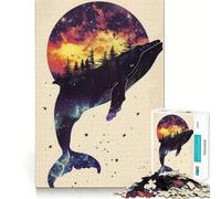 Whale Silhouette Galaxy Jigsaw Puzzles 1000 Cognitive Skill Toy Smooth Burr Free Surface Relaxing Indoor Group Activity (38x26cm)