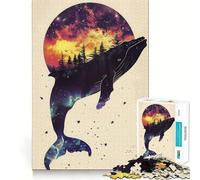 Whale Silhouette Galaxy Jigsaw Puzzles 1000 Mental Focus Game No Gap Tight Fitting Design Interactive Brain Challenge for Home (50x75cm)