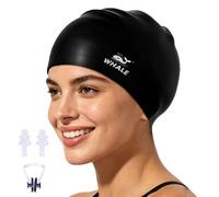 Whale Silicone Swim Cap - Waterproof, Non-Slip, High Elasticity - Keeps Hair Dry, Perfect for Men and Women,Large Swimming Cap (Black)