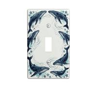 Whale Single Light Switch Cover Plate, Marine Nature Stars Waves Summer Blue Plastic Standard Size Toggle Light Switch Cover for New Apartment Home Bedroom Office Decor (Single)
