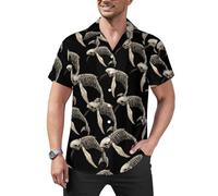 Whale Skeleton Classic Cuban Shirts for Men Short Sleeve Button Down Casual Lightweight Hawaiian Top L