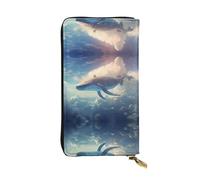 Whale Sky Painting Printed leather wallet, 7.5 x 4.1-inch long credit card holder, portable travel cash wallet
