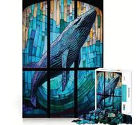 Whale Stained Glass Jigsaw 1000 Pieces for Teenagers Mind Boost Fun Zero Gap Captivating Leisure for Cozy Indoors (38x52cm)