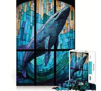 Whale Stained Glass Jigsaw Puzzles 1000 Mental Focus Game No Gap Tight Fitting Design Interactive Brain Challenge for Home (38x26cm)