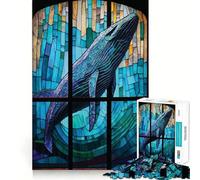 Whale Stained Glass Jigsaw Puzzles1000 Pieces Recall Skill Fun Professional Grade Cutting Thoughtful Gift for Mind Activity (50x75cm)