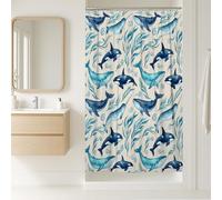 Whale Stall Shower Curtain, Marine Ocean Dolphin Seaweed Summer Blue Waterproof Fabric Clawfoot Tub Shower Curtains for Bathroom Toile Guest Room Decor 36x72 Inch