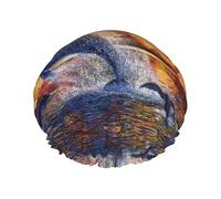 Whale Sunset Double Layer Waterproof Shower Cap, Extra Large Soft Elastic Band, Reusable Bath Cap For Women Men,Full Print Design