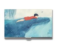 Whale Swimming Sea Ocean Business Card Wallet Credit Card Holder Metal Square Small Pocket Purse