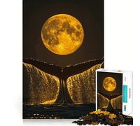 Whale Tail And Full Moon 1000-piece Jigsaw Puzzles Brain Focus Game Expert Cutting Craftsmanship Fascinating Hobby for Idle Moments (38x52cm)