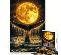 Whale Tail And Full Moon Jigsaw Puzzle for Adults 1000 Pieces Creative Think Stress Relief Fun Exact Edges Thoughtful Xmas (38x52cm)