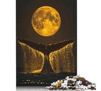 Whale Tail And Full Moon Puzzle Family Fun 100% Recycled Cardboard Jigsaw Puzzle for Kids And Adults Age 12 Years Up 1000pcs (26x38cm)