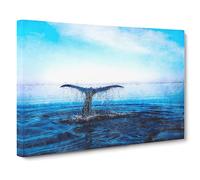 Whale Tail From The Ocean Canvas Print | Gallery Wrapped 30mm Frame Wall Art | 24x16 inches | Ready to Hang | Coastal Animals Picture | Living Room Bedroom Lounge Office