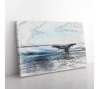 Whale Tail From The Ocean In Abstract Modern Art Canvas Wall Art Print Ready to Hang, Framed Picture for Living Room Bedroom Home Office Décor, 50x35 cm (20x14 Inch)