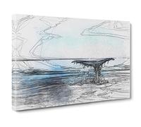 Whale Tail From The Ocean In Abstract Modern Art Canvas Wall Art Print Ready to Hang, Framed Picture for Living Room Bedroom Home Office Décor, 24x16 Inch (60x40 cm)