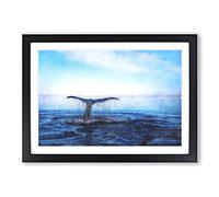 Whale Tail from The Ocean Painting Framed Print | A2 Black Framed Wall Art | Ready to Hang | Modern Animal Picture | Living Room Bedroom Lounge Office