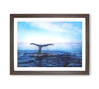 Whale Tail From The Ocean Painting Modern Art Framed Print | A2 Walnut Framed Wall Art | Ready to Hang | Modern Animal Picture | Living Room Bedroom Lounge Office