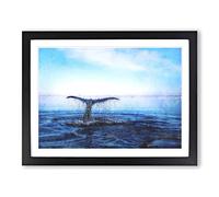 Whale Tail From The Ocean Painting Modern Art Framed Print | A4 Black Framed Wall Art | Ready to Hang | Modern Animal Picture | Living Room Bedroom Lounge Office