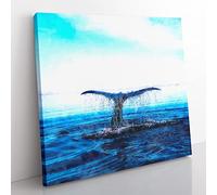 Whale Tail from the Ocean Painting Modern Canvas Wall Art Print Ready to Hang, Framed Picture for Living Room Bedroom Home Office Décor, 35x35 cm (14x14 Inch)