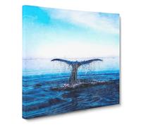 Whale Tail from the Ocean Painting Modern Canvas Wall Art Print Ready to Hang, Framed Picture for Living Room Bedroom Home Office Décor, 20x20 Inch (50x50 cm)