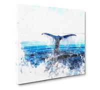 Whale Tail from the Ocean Watercolour Canvas Print | Gallery Wrapped 30mm Frame Wall Art | 14x14 inches | Ready to Hang | Coastal Animals Picture | Living Room Bedroom Lounge Office