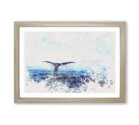Whale Tail from The Ocean Watercolour Framed Print | A2 Oak Framed Wall Art | Ready to Hang | Modern Animal Picture | Living Room Bedroom Lounge Office