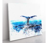 Whale Tail from the Ocean Watercolour Modern Canvas Wall Art Print Ready to Hang, Framed Picture for Living Room Bedroom Home Office Décor, 50x50 cm (20x20 Inch)