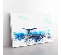 Whale Tail From The Ocean Watercolour Modern Canvas Wall Art Print Ready to Hang, Framed Picture for Living Room Bedroom Home Office Décor, 76x50 cm (30x20 Inch)