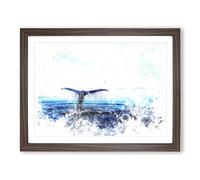 Whale Tail From The Ocean Watercolour Modern Framed Wall Art Print, Ready to Hang Picture for Living Room Bedroom Home Office Décor, Walnut A3 (46 x 34 cm)