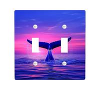 Whale Tail Light Switch Cover Plates/Outlet Covers, Ocean Blue Sunset Design for Nautical Decor, Thermoplastic Wall Plates, Standard Size Double Toggle