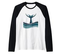 Whale Tail Ocean Wave Design Raglan Baseball Tee