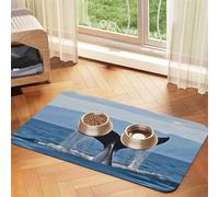 Whale Tail Pet Feeding Mat Absorbent Pu Leather Dog Cat Food Mats Contain Spills Protects Floors, Anti-Slip Rubber Backing Dog Bowl Mats Easy Clean Pet Placemats 40x60cm