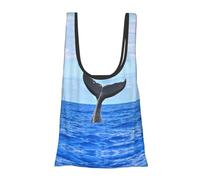 Whale Tail Print Reusable, Foldable,Washable Grocery Bags Foldable in A Pouch Eco Tote Shopping Bag,Daily Shopping Loading