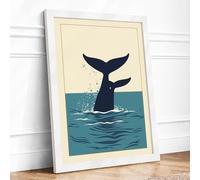Whale Tail Rising Minimalist Framed Wall Art Print A1 (84.1×59.4cm) White, Wall Decor for Living Room, Bedroom, Office & Home, Ready to Hang, Art Gift