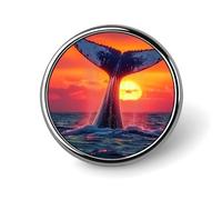 Whale Tail Sunset Round Brooch Pins Badge Printed Button Tie Lapel Backpack Pin Decoration for Women Men