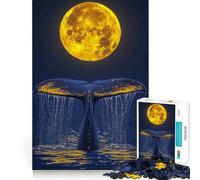 Whale Tail Under Full Moon 1000 Pieces Puzzles for Teenagers Mind Boost Fun High Accuracy Cutting Craft Calming Mental Break Activity (50x75cm)
