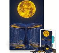 Whale Tail Under Full Moon Jigsaw for Teenagers 1000 Pieces Mental Improve Play Uniform Size Precise Pieces Family Fun Night Activity (38x26cm)