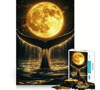 Whale Tail Under Full Moon Jigsaw Puzzle 1000 Pieces Cognitive Fun Play High Precision Die Cut Unique Gift for Stress Relief (38x52cm)