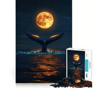 Whale Tail Under Full Moon Jigsaw Puzzles 1000 Mental Focus Game Precision Cut Smooth Edges Meaningful Connection Building Game (50x75cm)