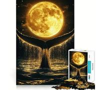 Whale Tail Under Full Moon Jigsaw Puzzles 1000 Piece for Adults Recall Fun Play Firm Fit Secure Assembly Family Fun Night Activity (38x26cm)