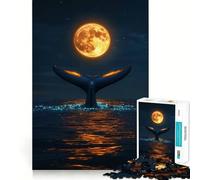 Whale Tail Under Full Moon Jigsaw Puzzles 1000 Recall Fun Play Burr Free Clean Cut Pieces Portable Travel Friendly Fun Game (38x26cm)
