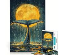 Whale Tail Under Moon Jigsaw Puzzles 1000 Piece for Adults Recall Fun Play Firm Fit Secure Assembly Family Fun Night Activity (50x75cm)