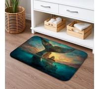 Whale Tale Ocean Art Bath Mat, Artistic Underwater Scene Soft Non Slip Shower Rug, Summer Coastal Memory Foam Washable Bath Rugs for Bathroom Toilet Decor 16x24 Inch