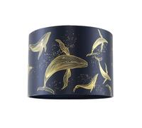 Whale Themed Lamp Shade in Midnight Blue Satin Fabric with Vivid Gold Lines |18cm x 25cm | Inner Navy Blue Cotton Lining by Happy Homewares
