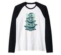 Whale Tower Stacked Ocean Marine Life Whale Watching Raglan Baseball Tee