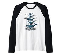 Whale Tower Stacked Ocean Marine Life Whale Watching Raglan Baseball Tee