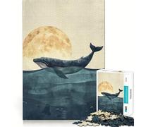 Whale Under The Moon Adults 1000 Pieces Puzzle Mental Fun Game Advanced Laser Cutting Tech Amusing Challenge for Waiting Time (38x52cm)