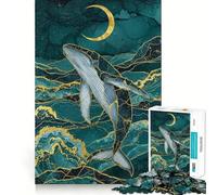 Whale Under The Moon Digital 1000-piece Jigsaw Puzzles Brain Training Fun Tight Interlock No Gaps Bonding Activity for Loved Ones (38x52cm)